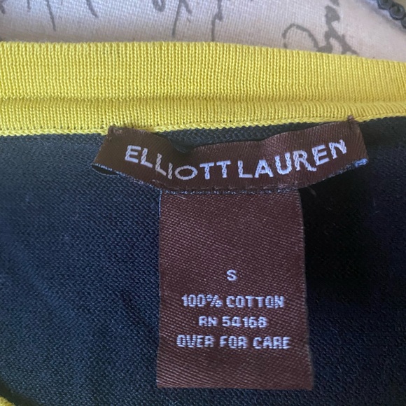 EUC Elliott Lauren 3/4 sleeve button cardigan- Black/white stripe w/yellow trim - Picture 7 of 7